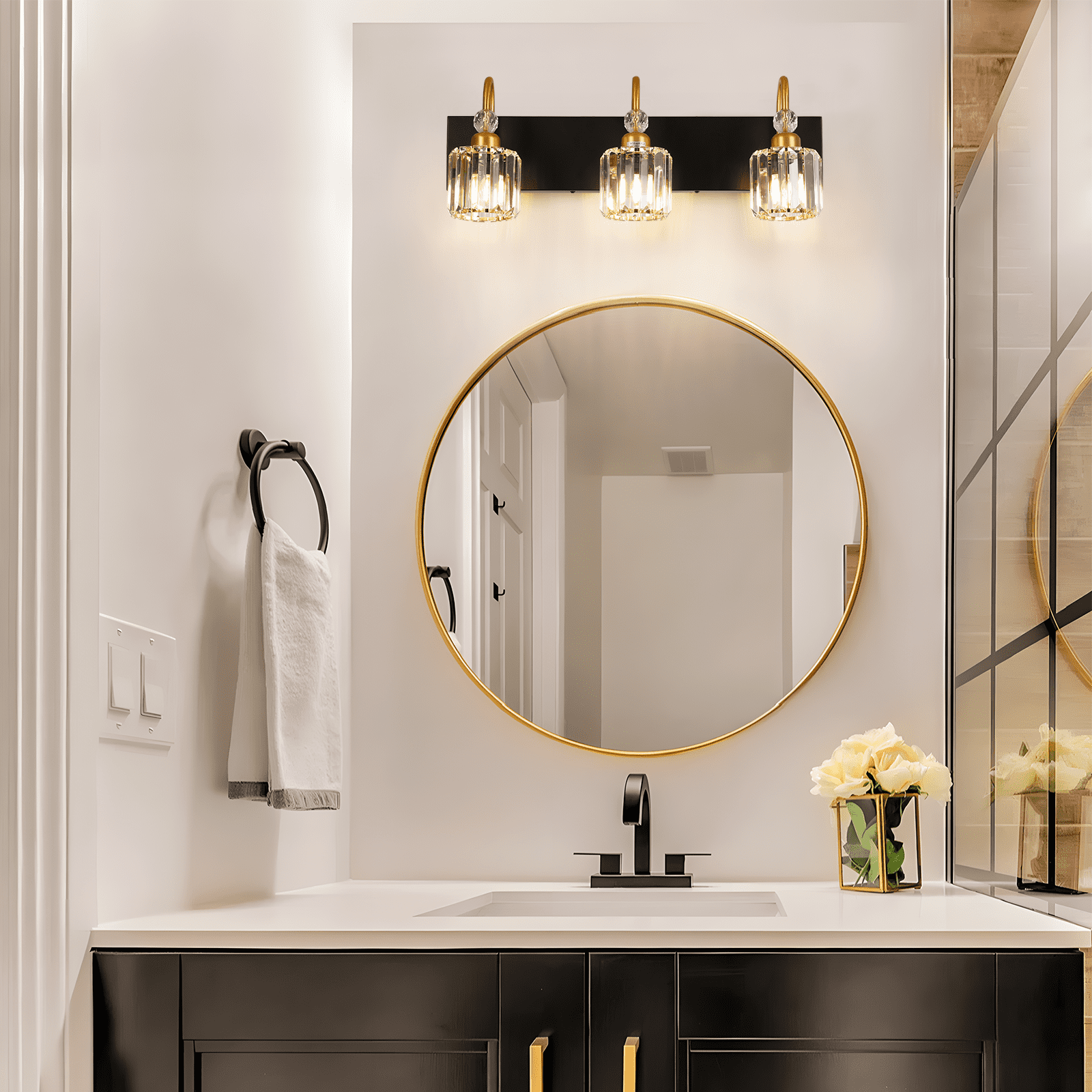 Bathroom Light Fixtures, 3 Light Modern Vanity Lights with Clear Crystal Shades, Wall Lamp for Mirror, 3 Bulbs Include