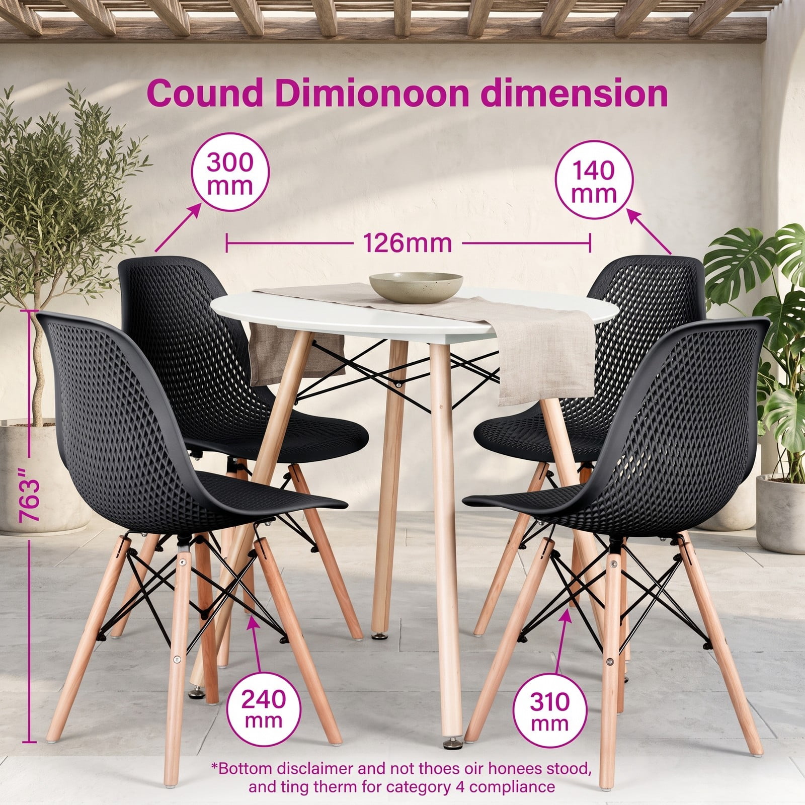 Furnibear Modern Plastic Dining Chair Set of 4, Mid-Century Hollow Kitchen Side Chairs with Solid Beech Wood Legs, Breathable Mesh Back, Waterproof Seat for, Black
