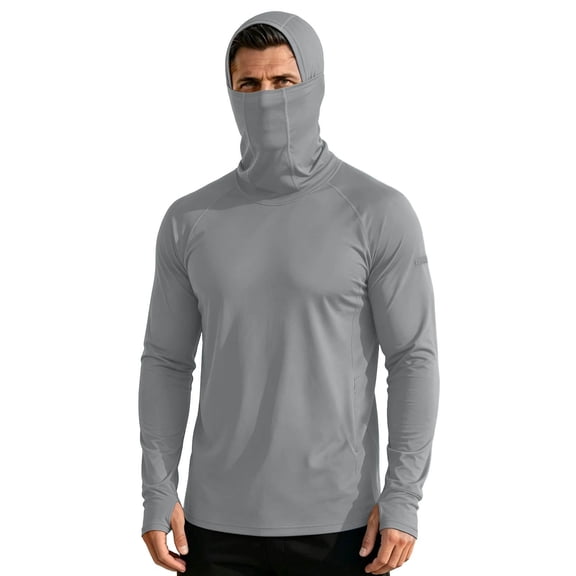 TKKCS Mens Sun Protection Hoodies With Mask Face- Hiking Outdoor Lightweight Casual Long Sleeve Fishing Shirts With Zipper Pockets Dark Gray Size XL