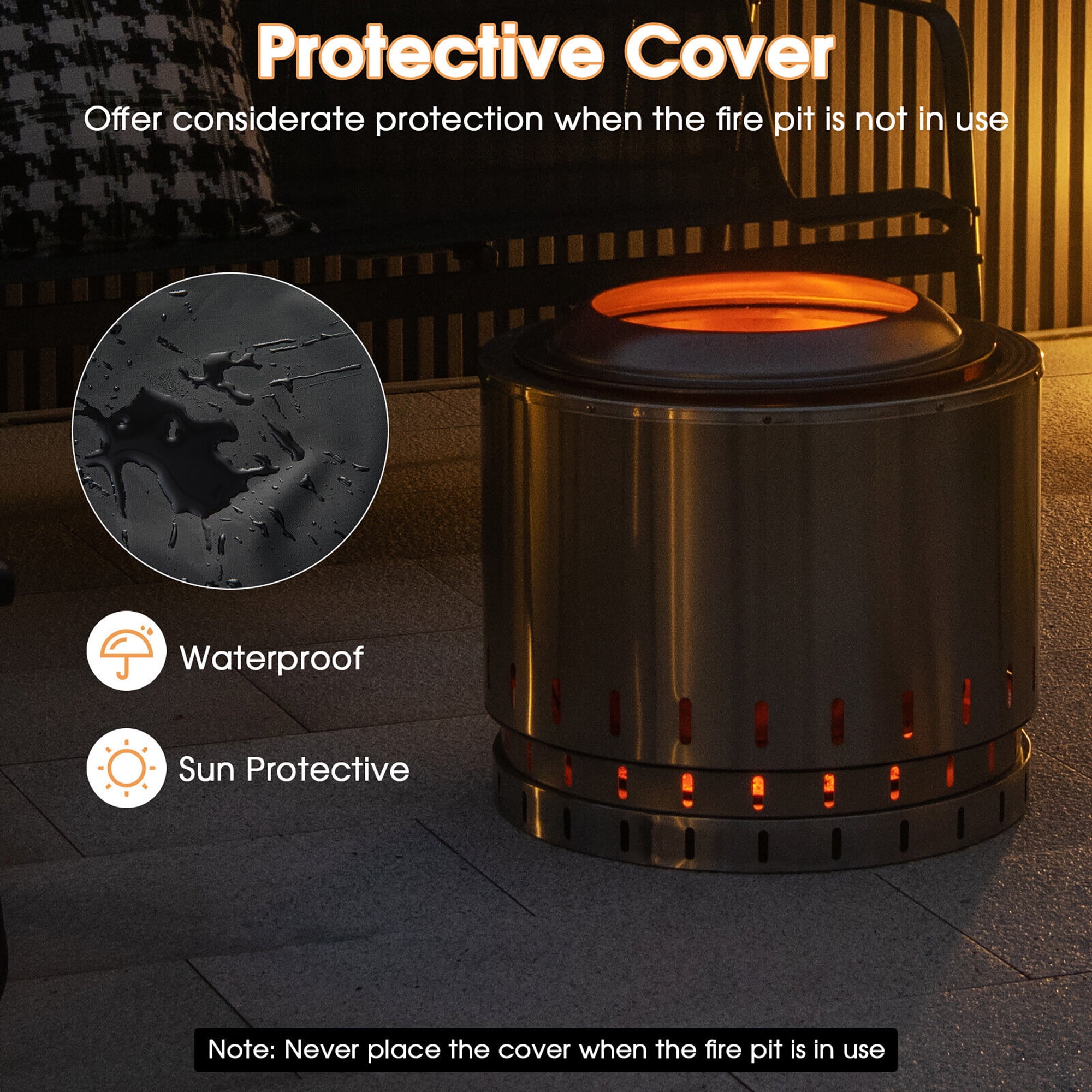 Gymax 19.5'' Smokeless Fire Pit Stainless Steel Wood Burning Firepit w/ Rain Cover