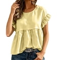 thumbnail image 6 of Dolkfu Yellow Women'S Blouses Pull-on Crew Neck Short Sleeve Retro Blouses & Tops Modern Casual Solid Tops Yellow,L, 6 of 6