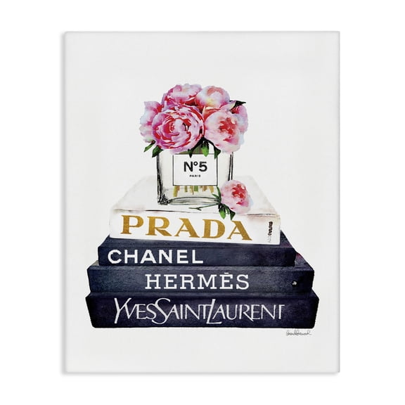 Stupell Industries Art Deco Fashion Designer Flowers Bookstack Blue Gold Watercolor Canvas Art, 16 x 20, by Amanda Greenwood