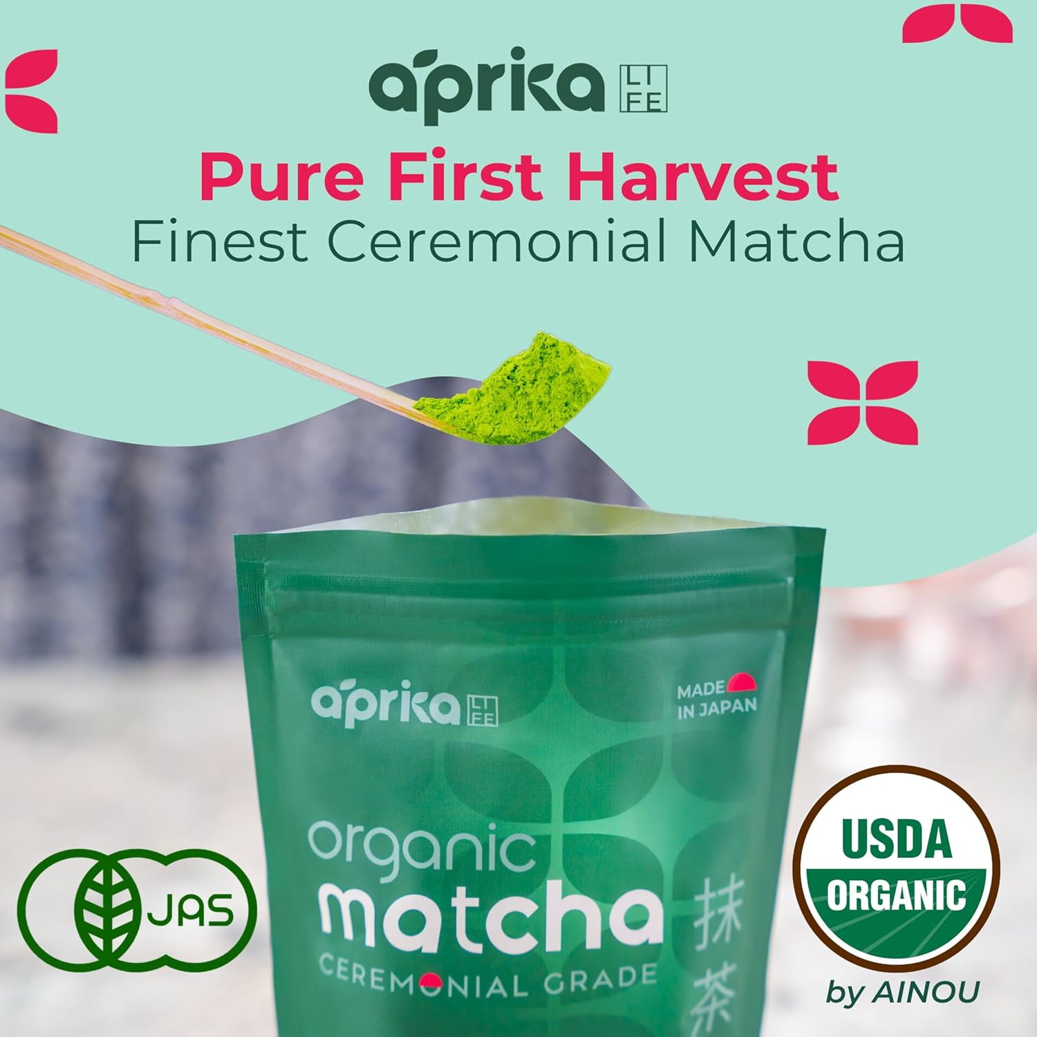 Aprika Life Japanese Ceremonial Matcha Green Tea Powder - USDA & JAS Organic - Premium, First Harvest from Japan - 100g / 3.5 oz