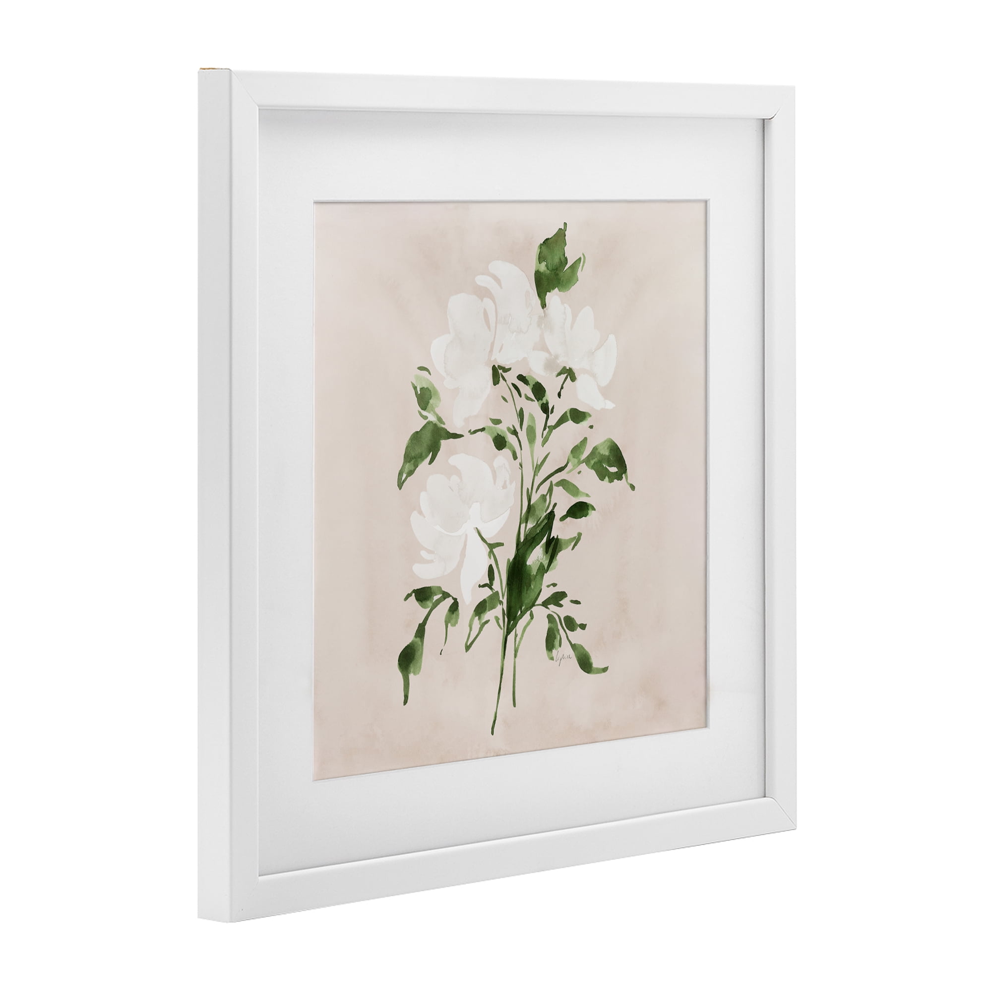 Stupell Industries White On Tan Blossom White Framed Print Under Glass, design by Lucille Price