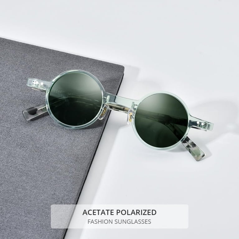 Acetate Polarized Sunglasses Men Retro Vintage Small Round  display picture 1
