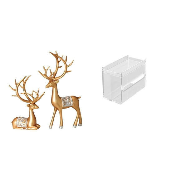 Estatua de escultura de ciervo,Estatua de ciervo,adorno de mesa,decoración del hogar,Colecciones de decoración de figuras de pareja de renos enamorados,estuche de pañuelos,Caja de