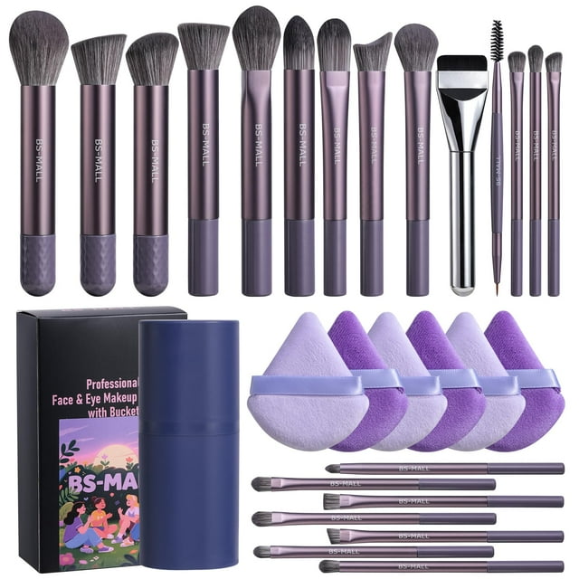 Set de brochas de maquillaje BS-MALL Professional, 28 unidades con funda, color morado