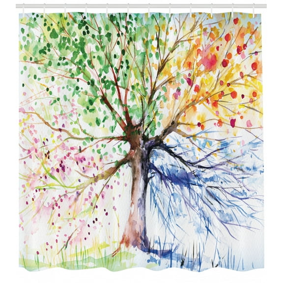 Tree Shower Curtain, 4 Seasons Theme Colorful Print, Fabric Bathroom Decor Set with Hooks, 70 Inches Long, by Ambesonne