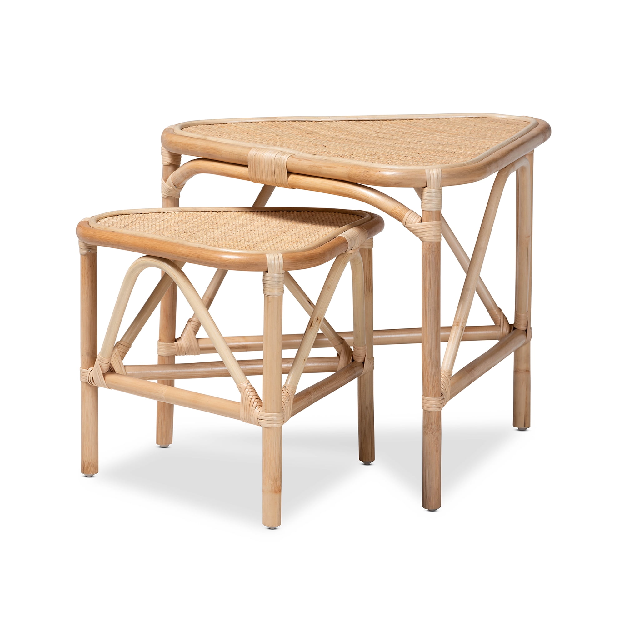 bali & pari Jayden Rattan BOHO End Table, Natural Brown