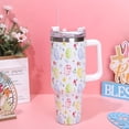 thumbnail image 5 of 40oz Easter Tumbler with Handle Straw and Lid Watercolor Egg Floral Travel Tumbler Spring Flower Coffee Cup for Holiday Birthday Party Favors, 5 of 6