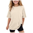 thumbnail image 1 of Akiihool Hauts de Mode pour Filles T-Shirts pour Filles T-Shirts Graphiques T-Shirts à Manches Courtes Col Ras du Cou Mignon Été Décontracté Basique Hauts pour Enfants (Beige, 9-10 Ans), 1 of 4