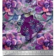 thumbnail image 1 of Soimoi Purple polyester Crepe Fabric Leaves & Begonia Floral Printed Craft Fabric by the Yard 42 Inch Wide, 1 of 3