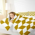 thumbnail image 4 of jejeloiu Geometric Classic Plaid Queen Comforter Set,Abstract Geometric Checkerboard Bedding Sets,Gold Rhombus Grid Bedding Comforter Set For Children,Breathable Home Decor Reversible,3pcs, 4 of 8