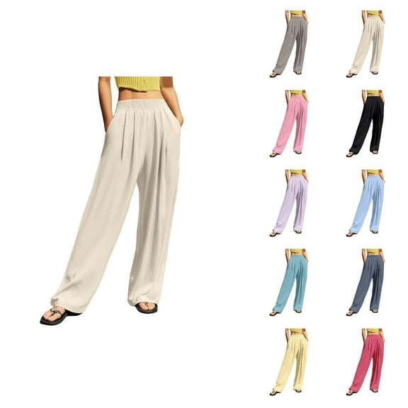 Lounge Pants Womens Wide Leg Pants Women's Casual Pants High Waisted Wide Leg Trousers with Crinkle Design for Outdoor Sports and Daily Comfort