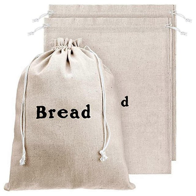 Bolsas de lino para pan (paquete de 3) Bolsas de arpillera reutilizables con cordón para pan sin blanquear Bolsas para pasteles hechas a mano Almacenamiento de alimentos