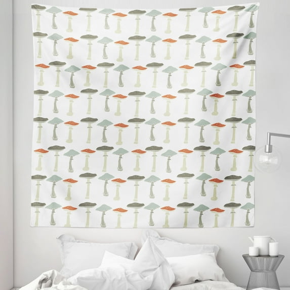 Mushroom Tapestry, Pattern Pale Colored Boletus Porcini Amanita Toadstools Retro Organic Food, Fabric Wall Hanging Decor for Bedroom Living Room Dorm, 5 Sizes, Multicolor, by Ambesonne