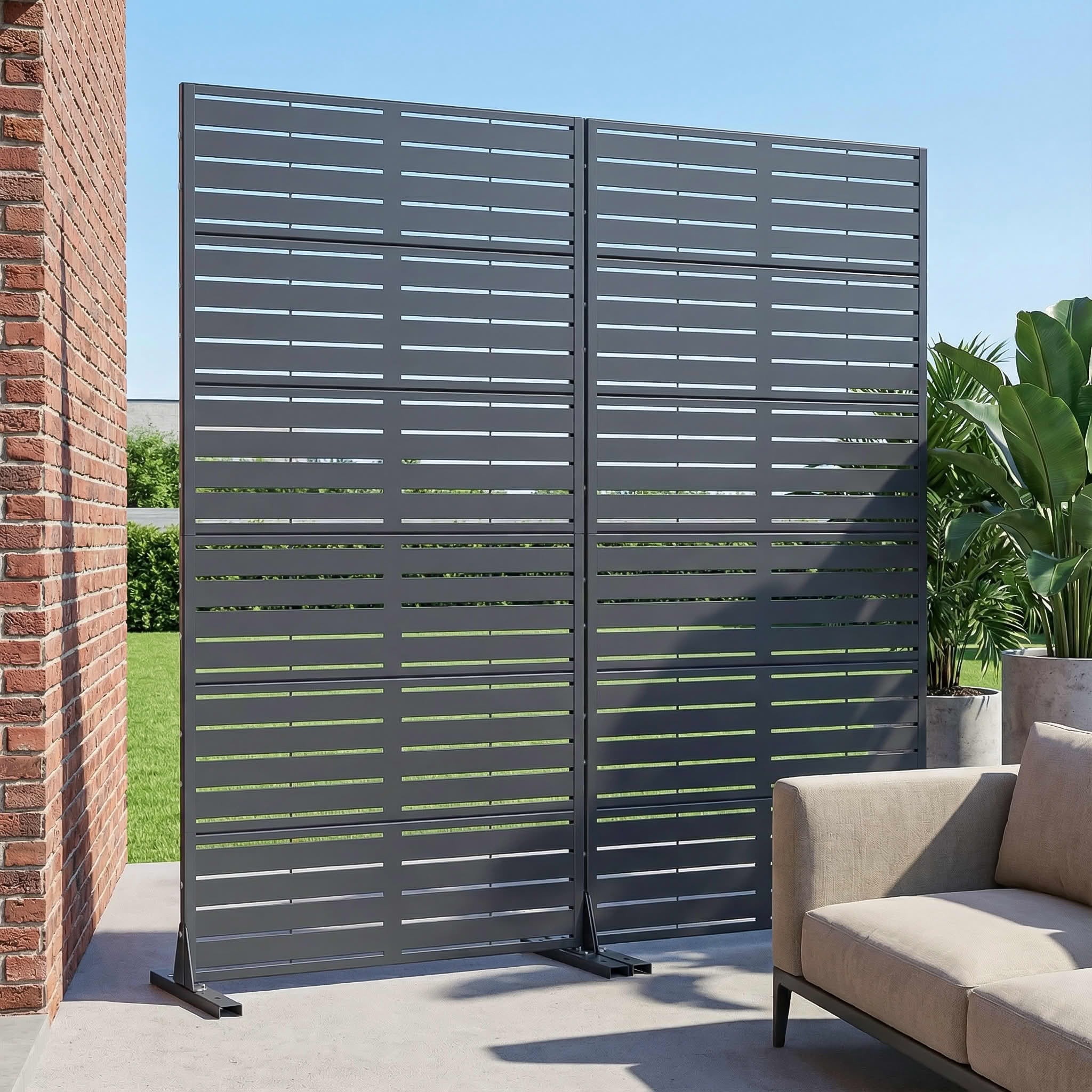 MAYEERTY 2-Piece Outdoor Metal Privacy Screen 6ft × 3ft Cambrian Rock Gray, 6-Panel Classic Louvered, Weatherproof for Patio
