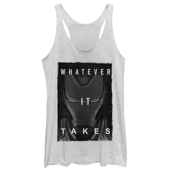 Women's Marvel Avengers: Endgame Iron Man Whatever It Takes Racerback Tank Top White Heather Small