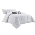 thumbnail image 1 of 7-Piece Decker Comforter Set Bedding|Square Stripe Embroidery Pleated|White Gray Silver|Queen Size, 1 of 5