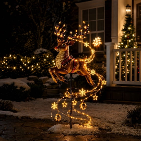 Christmas Reindeer Garden Stake Light, Resin Outdoor Yard Pathway Christmas Decoration for Lawn Patio Holiday Display Mzrulpne