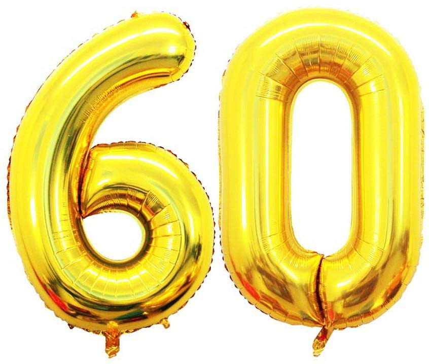 YESON 40 Inch Number 60 Balloons Mylar Foil Balloon for 60th Birthday Anniversa 