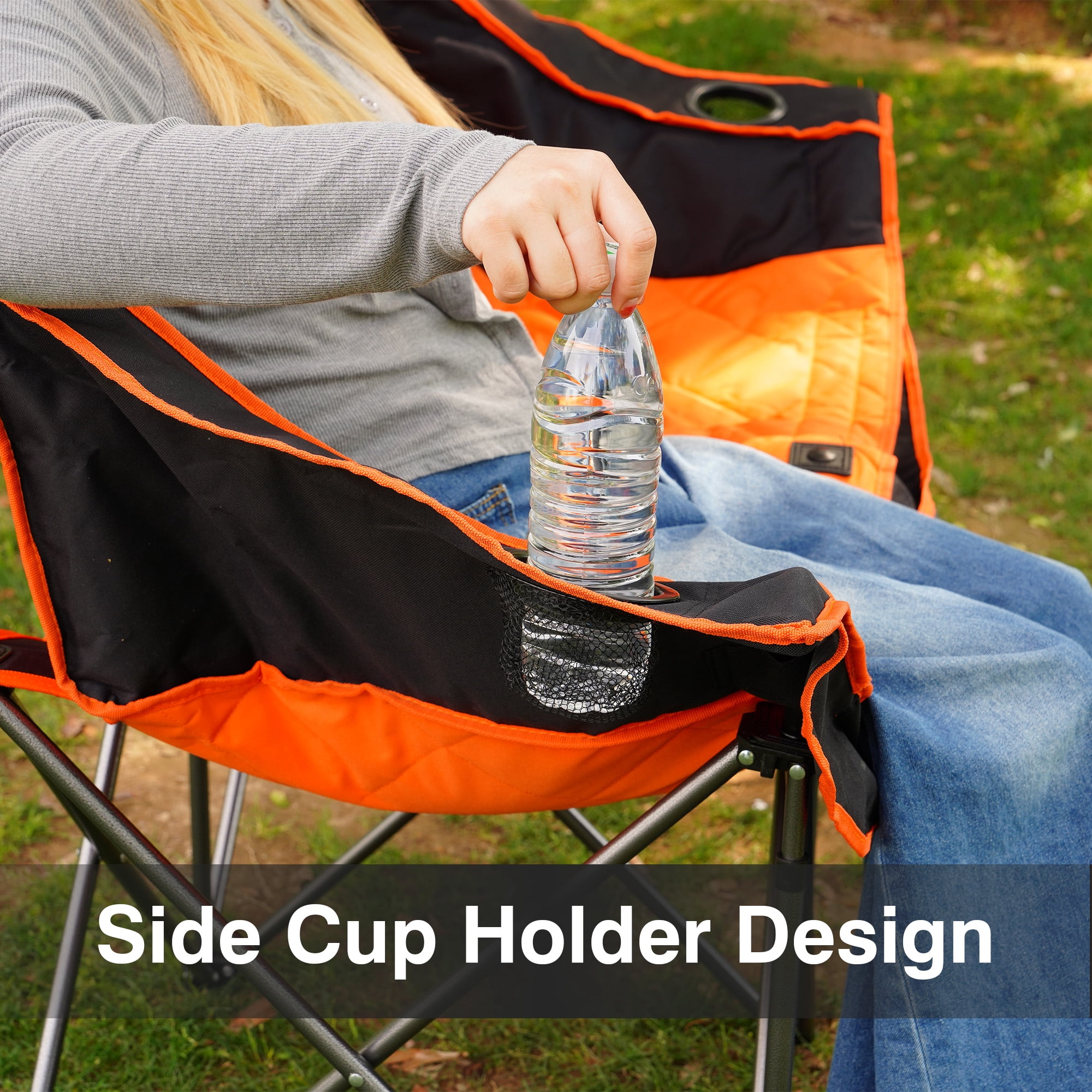 BalanceFrom Oversized Double Camping Chair，2-Person Heavy-Duty Folding Loveseat，Portable Outdoor Chair，with Armrests, Cup Holders & Carry Bag, for Camping, Picnic, Backyard