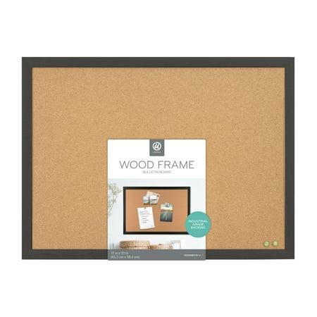 U Brands Cork Bulletin Board, 23 x 17 in., Black Wood Frame