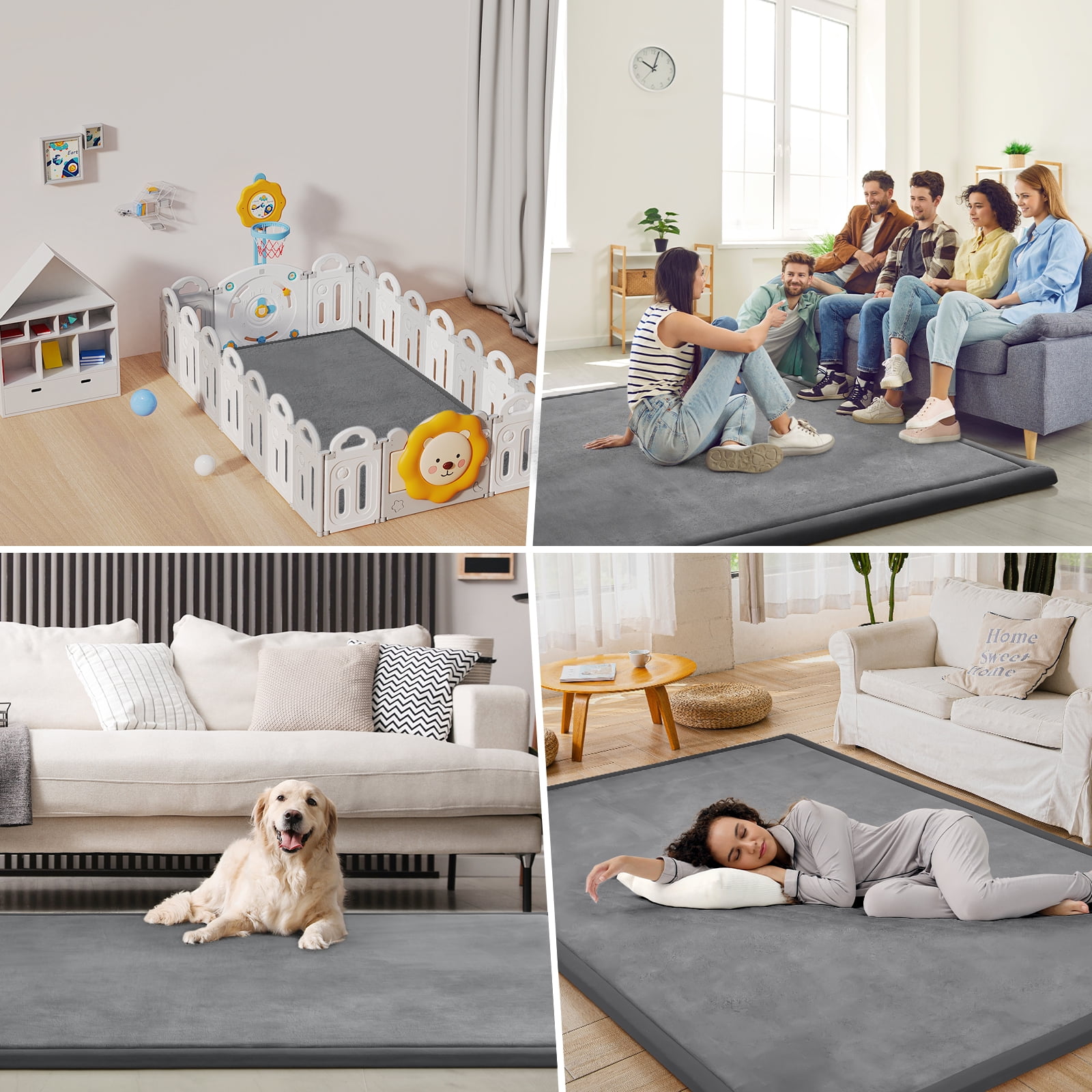 Teler Baby Play Mat for Floor, 1.3" Thick Foam 50"×50" Playmat, Ultra-Soft Plush Feel & Non-Slip Backing Safe for Infants, Toddlers Crawling, Dark Grey