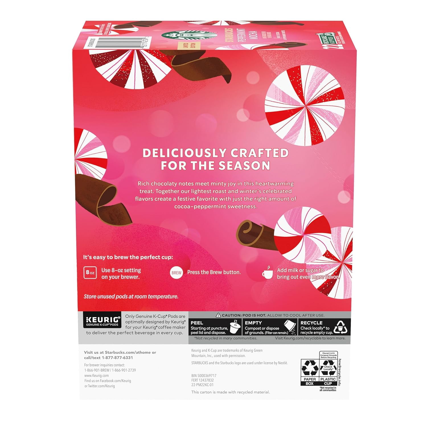 Starbucks Peppermint Mocha Medium Roast Coffee Keurig K-Cup - 22ct/8.1oz
