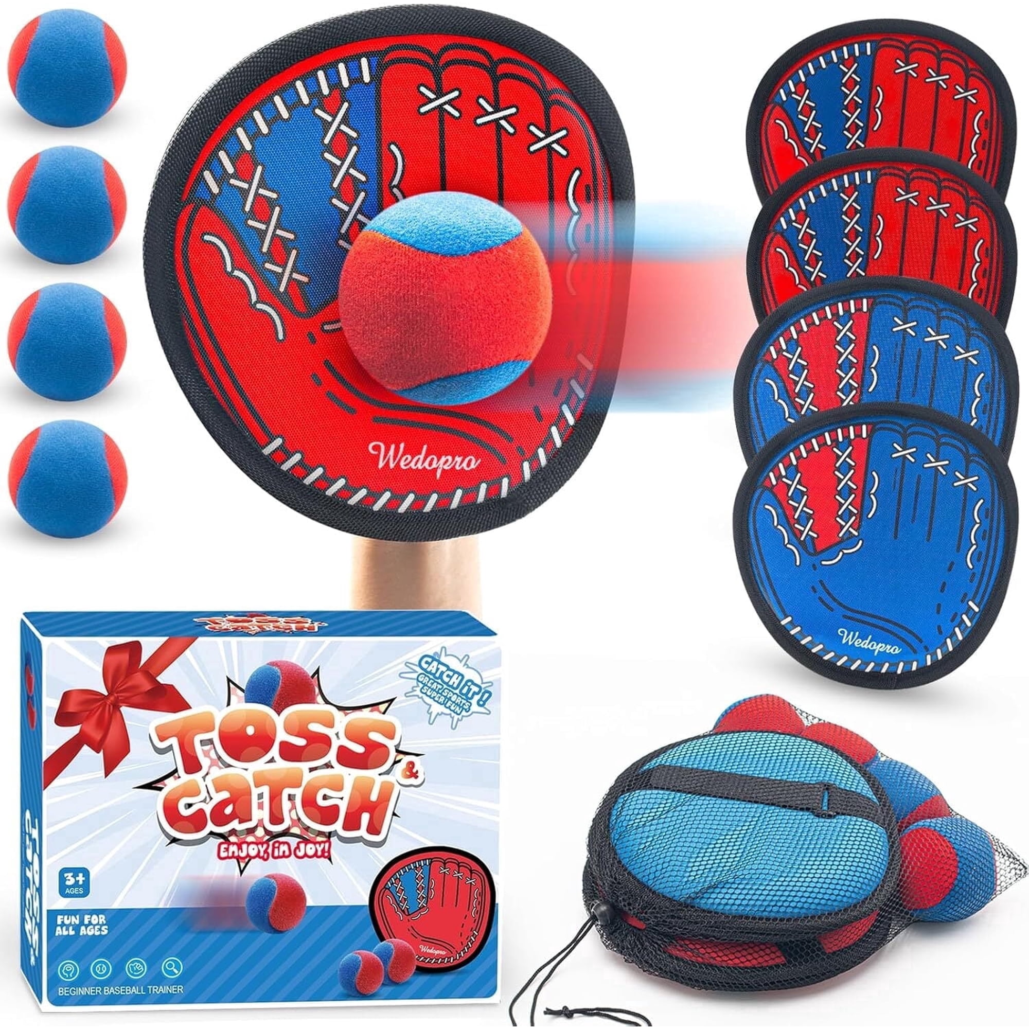 Toss and Catch Ball Game Set, Kids Outdoor Play Toys Beach Pool Yard Outside, Sticky Baseball Training Glove for Toddlers Ages 4, 5, 6, 7, 8-12 Years Old