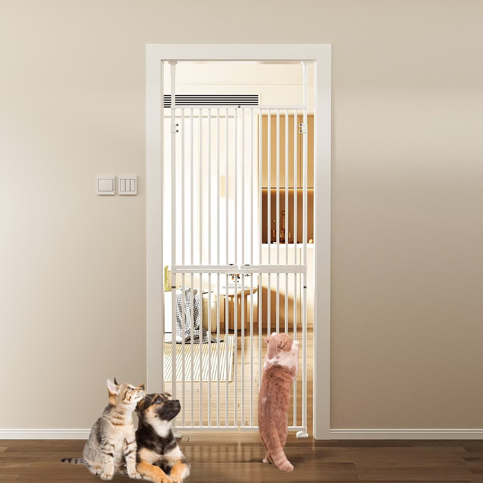 Lilypelle Extra Tall Steel Pet Gate, Adjustable 33.4-35.8 Inch Wide, 74.8-96.5 Inch Tall, Pressure Mounted, Walk-Through Swing