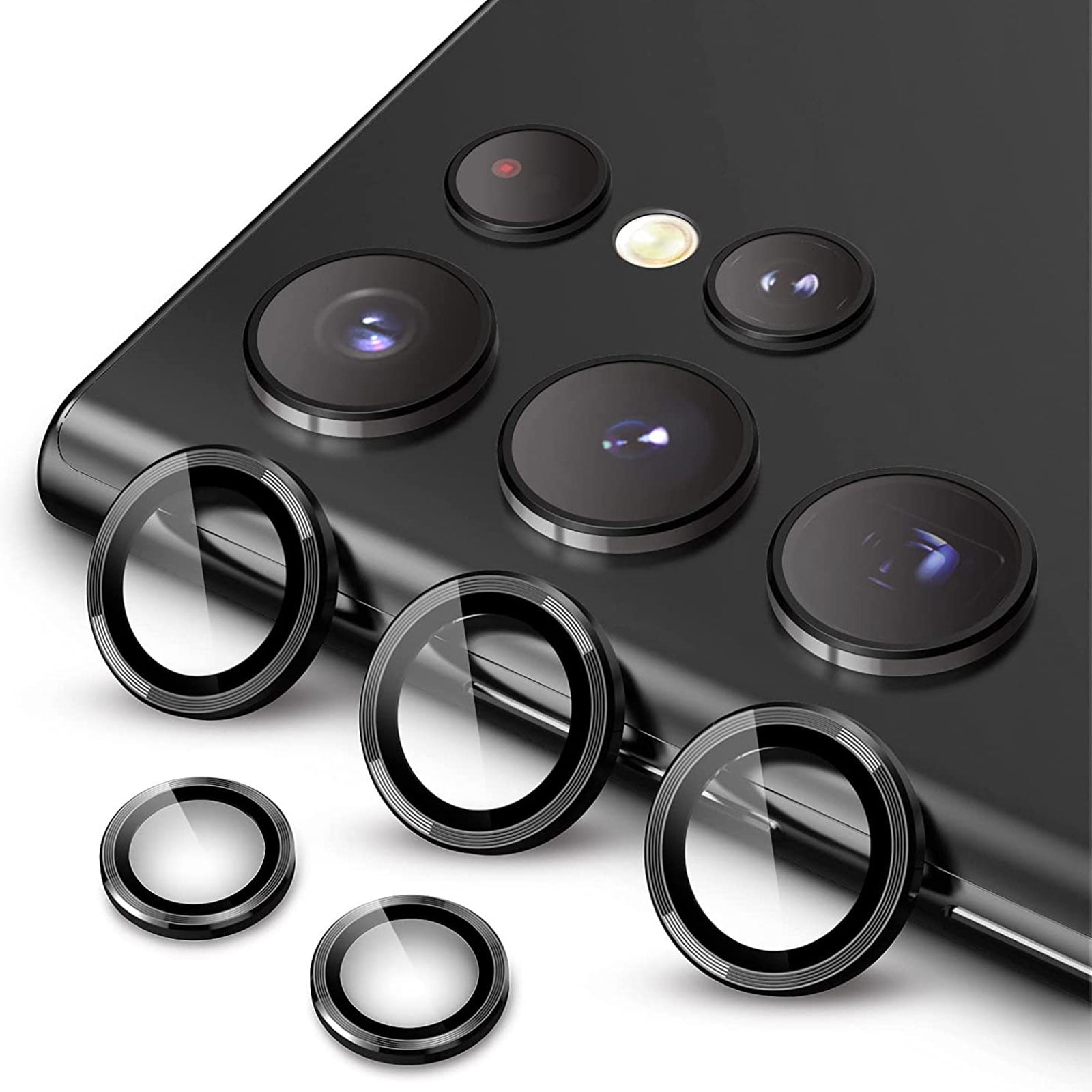 for Samsung Galaxy S23 Ultra Camera Lens Protector, 9H Tempered Glass Camera Cover Screen Protector Metal Individual Ring for Samsung Galaxy S23 Ultra 6.8 inch 5G 2023,Black