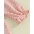 thumbnail image 6 of Bagilaanoe 3Pcs Baby Girls Fall Clothes Long Sleeve Ruffle Ribbed Tops + Plaid Skirt + Headband 6M 12M 18M 24M 3T 4T Kids Casual Skirt Set, 6 of 8