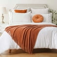 thumbnail image 3 of Battilo Rust Orange Throw Blanket, Soft Chenille Knit Throws with Tassels, Caramel Blanket,50"x60", 3 of 8