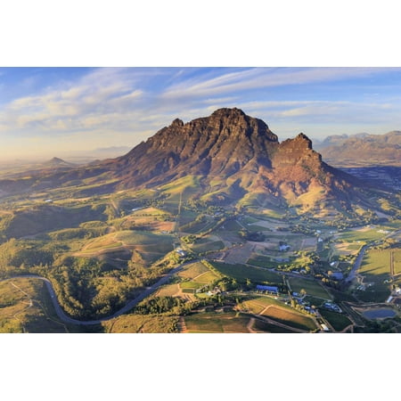 South Africa, Western Cape, Stellenbosch, Aerial view of Simonsberg Mountain range and Stellenbosch Print Wall Art By Michele
