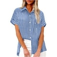 thumbnail image 2 of Hfnxid Women's Linen Tops Crew Neck Pleated Button Down Shirts Summer Casual Long Sleeve TopsTrendy Loose Fit Blouses, 2 of 8