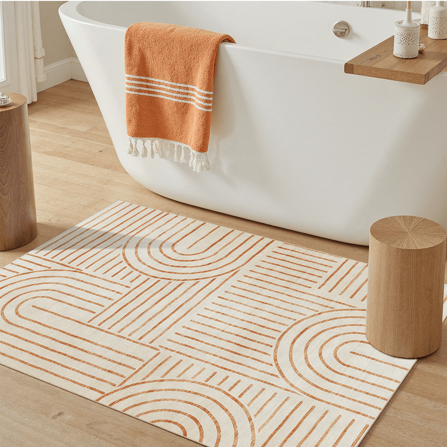 2x3 Entryway Rug, Machine Washable, Soft Midcentury Modern Non Slip Stain Resistant for Kitchen Bathroom, Front Door, Throw Rugs Indoor-Beige