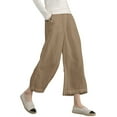 thumbnail image 1 of Frontwalk Solid Color Cotton Linen Cropped Trousers Loose Women Casual Beach Lounge Pants, 1 of 2