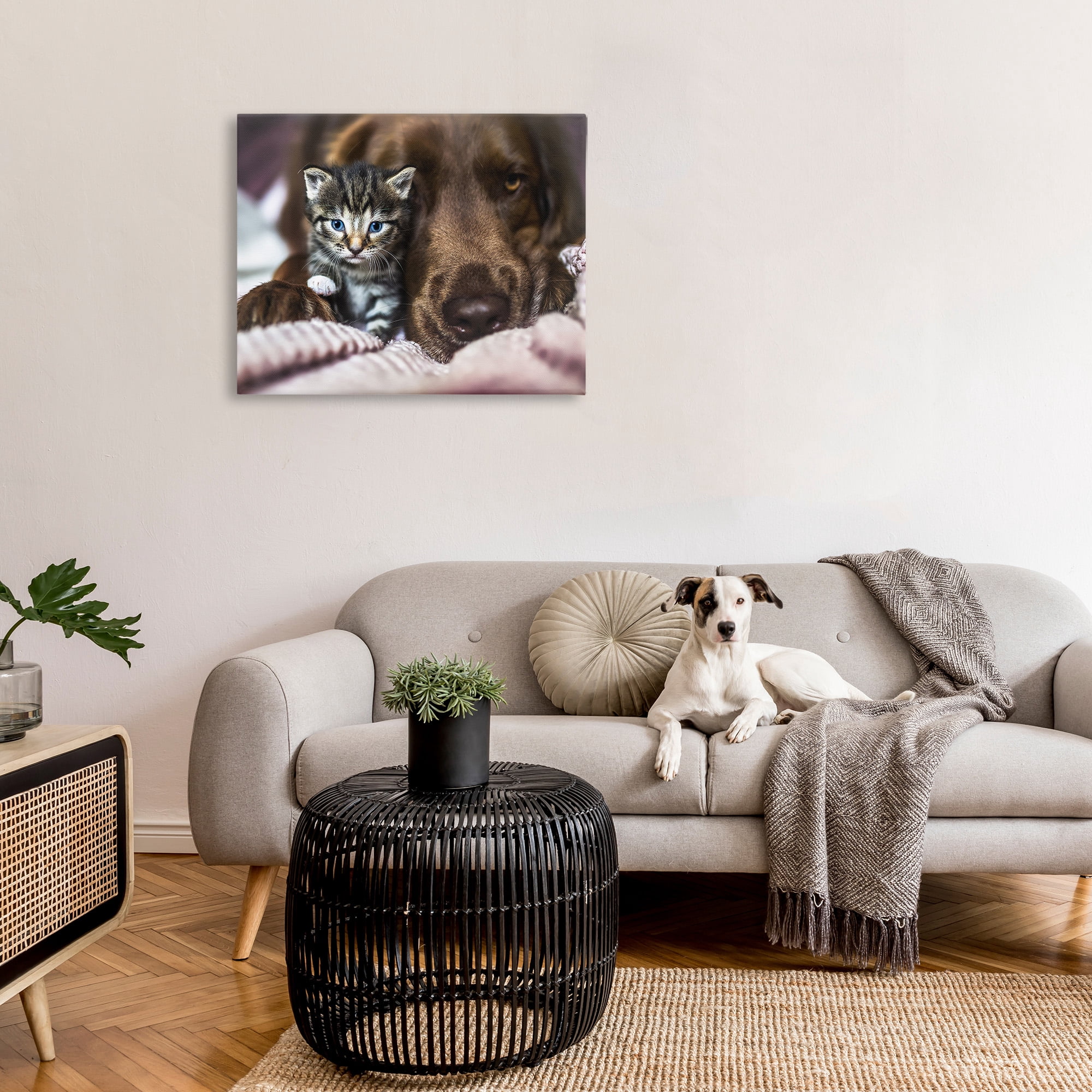 Stupell Industries Kitten & Dog Snuggling Animals & Insects Painting Gallery Wrapped Canvas Art Print Wall Art, 40 x 30