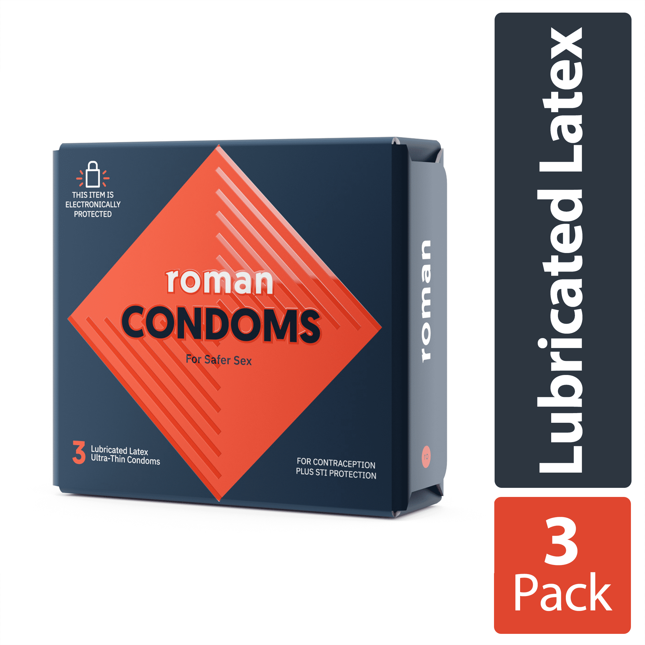 Roman Ultra Thin Condoms, 100% Natural Latex Lubricated Condoms, FSA/HSA Eligible, 3 Pack