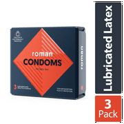 Roman Ultra Thin Condoms, 100% Natural Latex Lubricated Condoms, FSA/HSA Eligible, 3 Pack