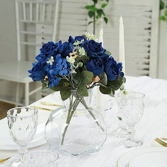 BalsaCircle 2 Bouquets Navy Blue 12 in Assorted Artificial Flowers Silk Floral Bushes Party Events Decorations Supplies