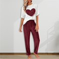 thumbnail image 2 of Valentine's Day Pajamas for Women Set Fall Fashion Must Have Womens Pajama Sets Crew Neck Fitness Pj Set Elbow Sleeve Matching Pjs for Couples Wine, 2 of 8