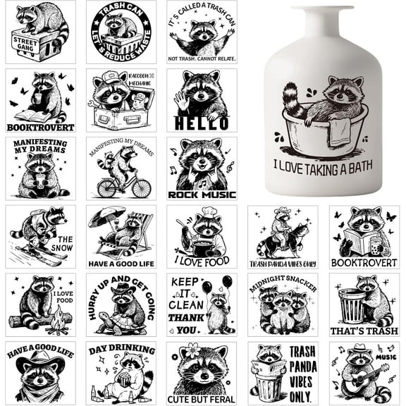 25 Sheets Cute Raccoon Silhouette Mason Jar Decal Stickers Greetings and Notes Plastic Silhouette Decal Stickers Adhesive Lantern Jar Sticker for Window Lamp Glass Cup Vase diy