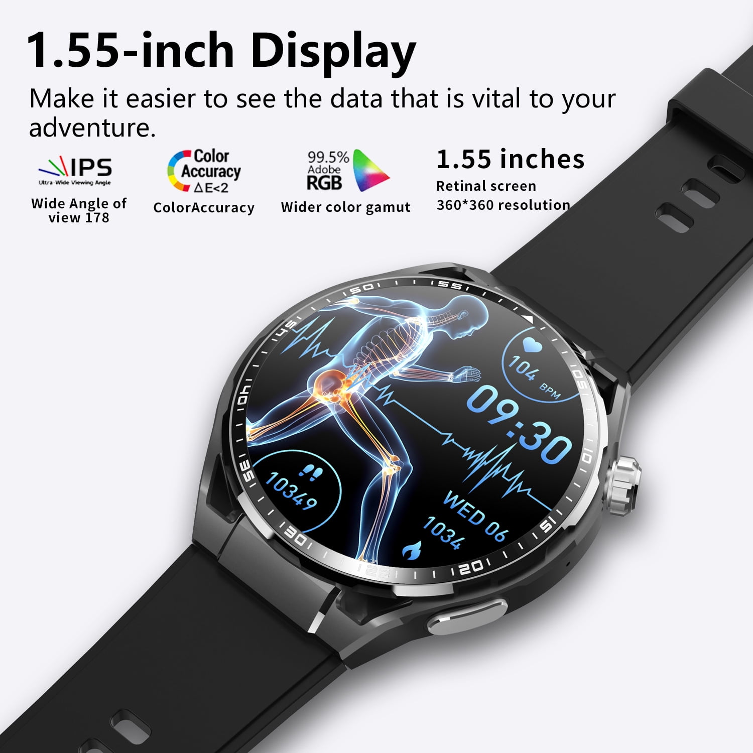 LAATIKUI smartwatch F200 waterproof IP67 suitable for both men's and women's sports mode, 1.55-inch fitness tracker, for answering/making calls/smart reminders