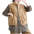 thumbnail image 2 of Xysaqa Womens Cotton Vests Button-Down Stand Collar Shirt Jackets Plain Lightweight Waistcoat Casual Sleeveless Jacket Cargo Vest with Big Pockets M-2XL, 2 of 5