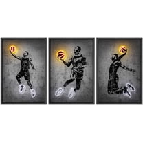 wall26 Framed Canvas Print Wall Art Set Neon Light Basketball Player Slam Dunk Sports & Fitness Athletes Digital Art Pop Art Modern Portrait for Living Room, Bedroom, Office - 16"x24"x3