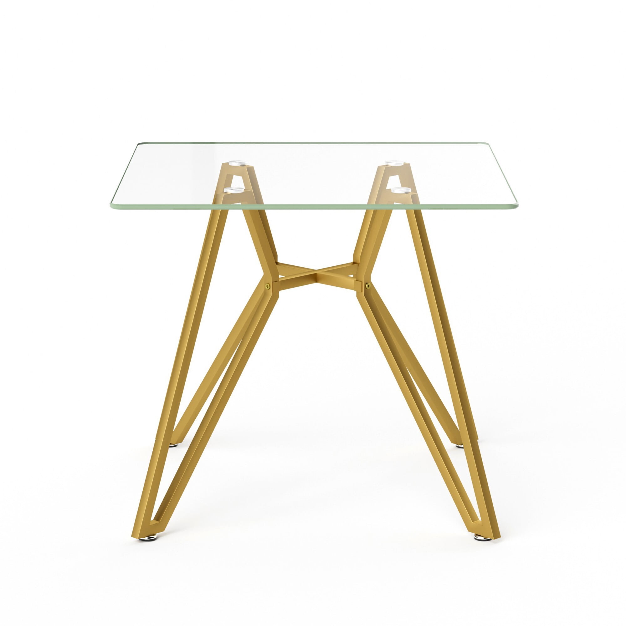 AENKYO 35.4'' Modern Glass Dining Table, Square Tempered Glass Top with Metal Legs, Small Kitchen Table for Home, Gold