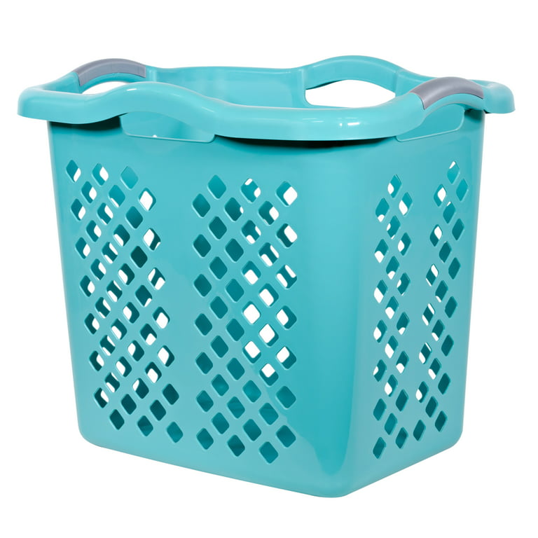 Home Logic 2 Bushel Plastic Lamper Laundry Basket with Silver Handles, Teal  Splash, 2 Pack 