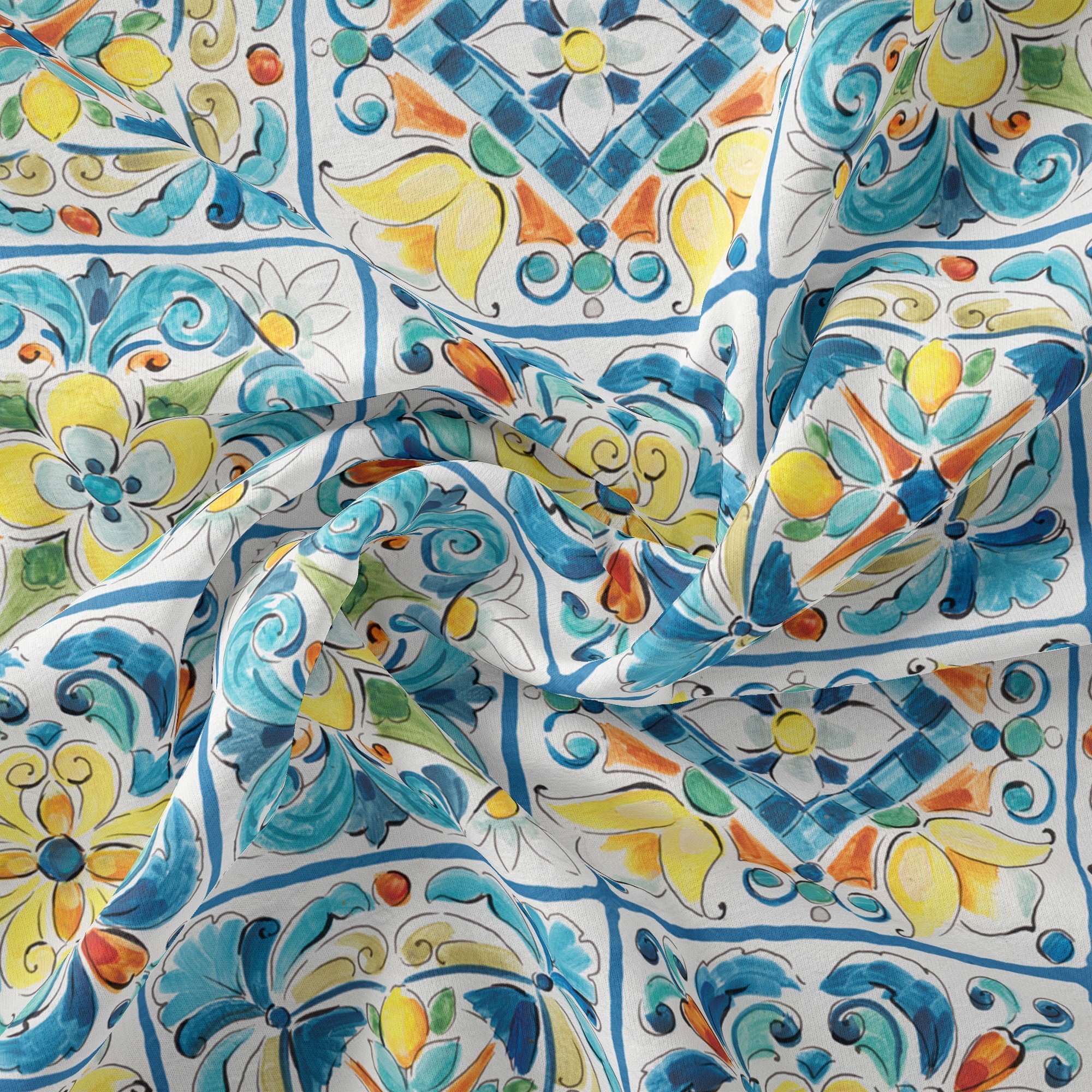 1 Yard 100% Cotton Mediterranean Tiles, Multi-color, 44" Wide for Quilting & Sewing by David Textiles